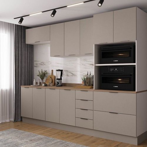 Cozinha Modulada 5 Peças com Tampo com Rodapé Ipanema CabeCasa MadeiraOriginals Fendi Trama