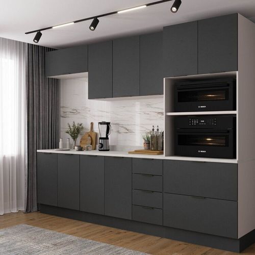 Cozinha Modulada 5 Peças com Tampo com Rodapé Ipanema CabeCasa MadeiraOriginals Grafite Trama