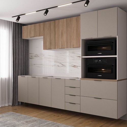 Cozinha Modulada 5 Peças sem Tampo sem Rodapé Ipanema CabeCasa MadeiraOriginals Fendi Trama/ Acácia
