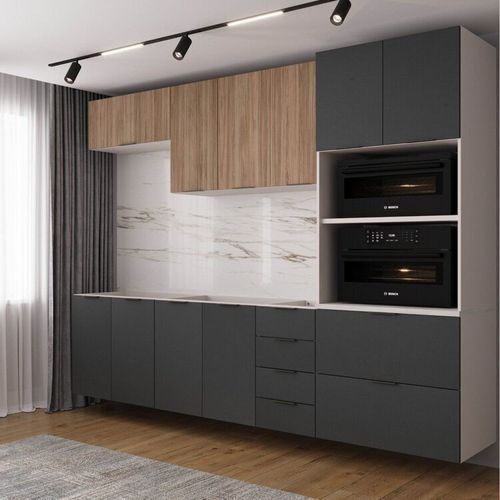 Cozinha Modulada 5 Peças sem Tampo sem Rodapé Ipanema CabeCasa MadeiraOriginals Grafite Trama/ Acácia