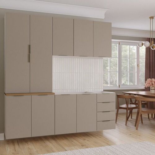 Cozinha Modulada 4 Peças sem Tampo sem Rodapé 2 Aéreos e 2 Balcões Ipanema CabeCasa MadeiraOriginals Fendi Trama