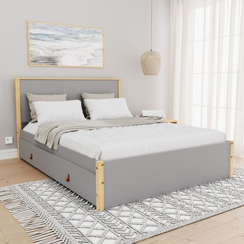 Cama Casal 4 Gavetas Íris CabeCasa MadeiraOriginals Cinza/Natural