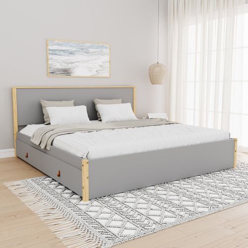Cama King 4 Gavetas Íris CabeCasa MadeiraOriginals Cinza/Natural