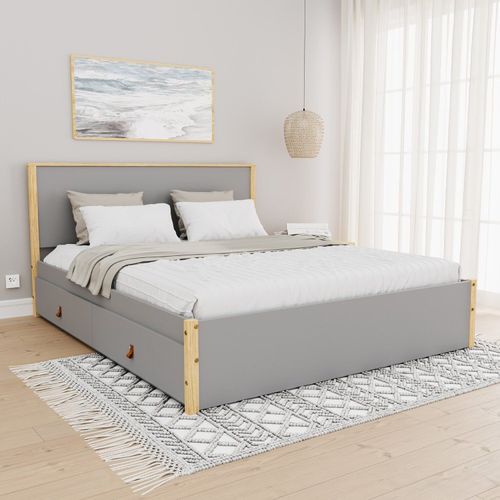 Cama Queen 4 Gavetas Íris CabeCasa MadeiraOriginals Cinza/Natural