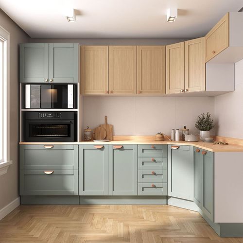 Cozinha Modulada 7 Peças com Tampo 1 Torre 3 Aéreos 3 Balcões Arizona CabeCasa MadeiraOriginals Figueira/Menta