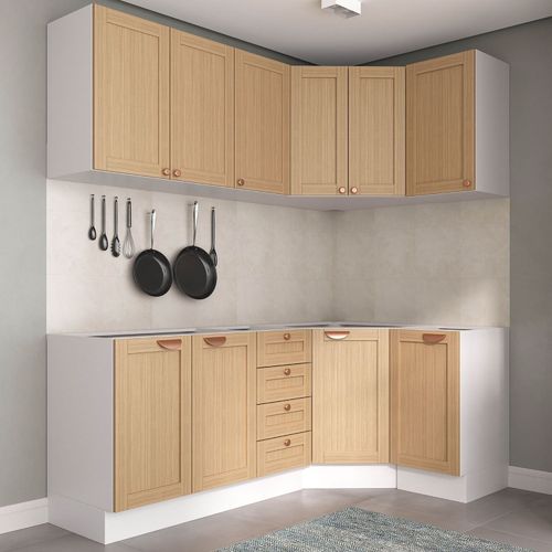 Cozinha Modulada 6 Peças sem Tampo 3 Aéreos e 3 Balcões Arizona CabeCasa MadeiraOriginals Figueira