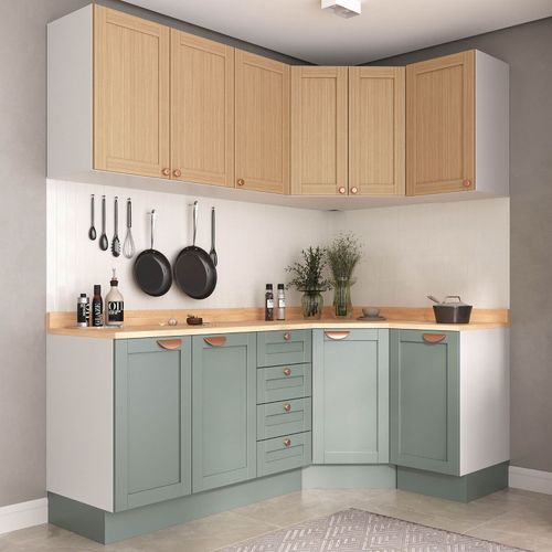 Cozinha Modulada 6 Peças com Tampo 3 Aéreos e 3 Balcões Arizona CabeCasa MadeiraOriginals Figueira/Menta