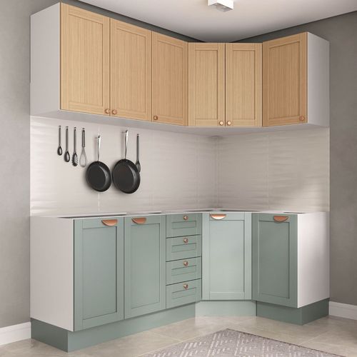 Cozinha Modulada 6 Peças sem Tampo 3 Aéreos e 3 Balcões Arizona CabeCasa MadeiraOriginals Figueira/Menta