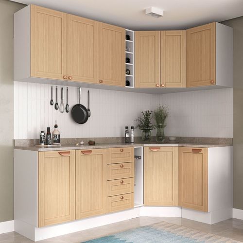 Cozinha Modulada 8 Peças com Tampo 4 Aéreos e 4 Balcões Arizona CabeCasa MadeiraOriginals Figueira