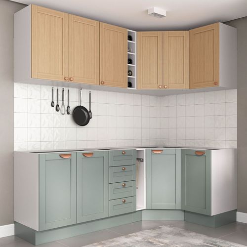 Cozinha Modulada 8 Peças sem Tampo 4 Aéreos e 4 Balcões Arizona CabeCasa MadeiraOriginals Figueira/Menta