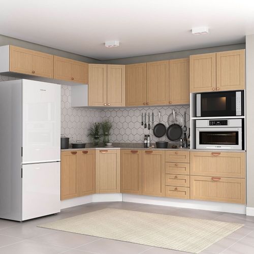 Cozinha Modulada 8 Peças com Tampo 1 Torre 4 Aéreos 3 Balcões Arizona CabeCasa MadeiraOriginals Figueira