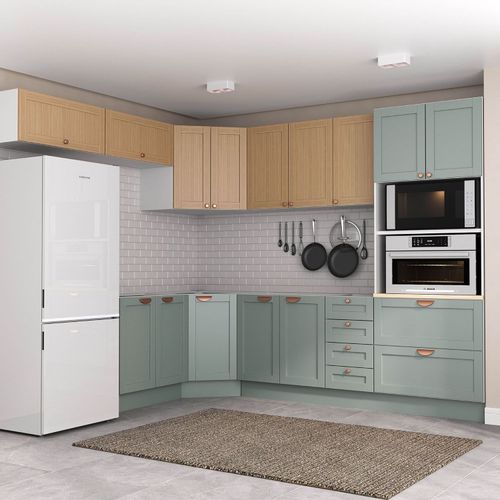 Cozinha Modulada 8 Peças sem Tampo 1 Torre 4 Aéreos 3 Balcões Arizona CabeCasa MadeiraOriginals Figueira/Menta