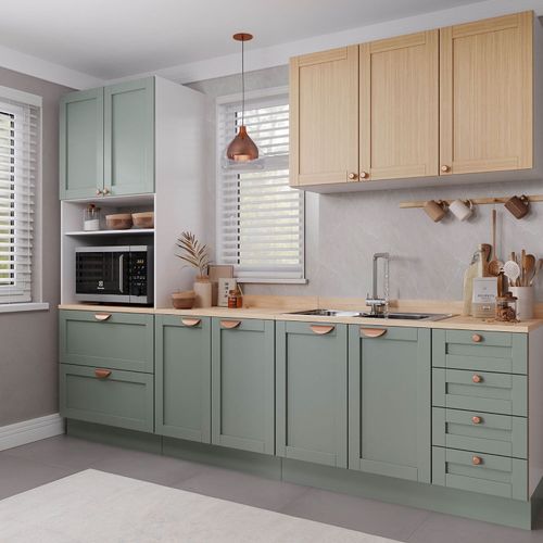 Cozinha Modulada 4 Peças com Tampo 1 Torre 1 Aéreo 2 Balcões Arizona CabeCasa MadeiraOriginals Figueira/Menta