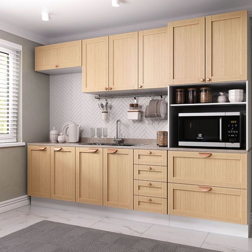 Cozinha Modulada 5 Peças com Tampo 1 Torre 2 Aéreos 2 Balcões Arizona CabeCasa MadeiraOriginals Figueira