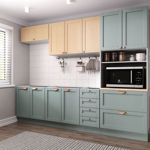 Cozinha Modulada 5 Peças sem Tampo 1 Torre 2 Aéreos 2 Balcões Arizona CabeCasa MadeiraOriginals Figueira/Menta