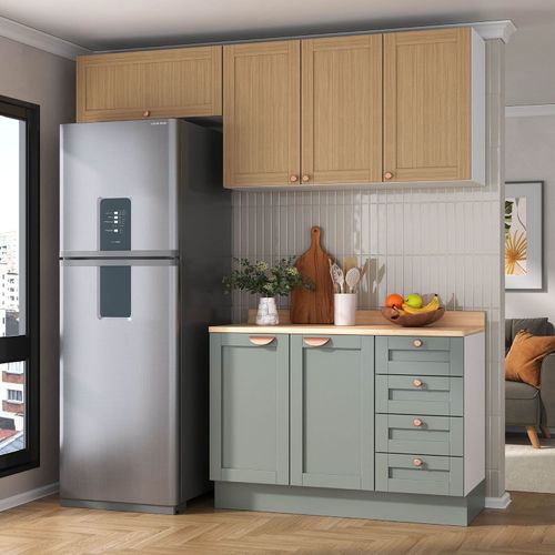 Cozinha Modulada 3 Peças com Tampo 2 Aéreos 1 Balcão Arizona CabeCasa MadeiraOriginals Figueira/Menta
