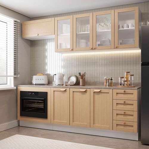 Cozinha Modulada 6 Peças com Tampo 3 Aéreos 3 Balcões Arizona CabeCasa MadeiraOriginals Figueira