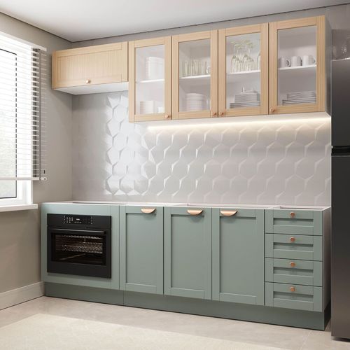 Cozinha Modulada 6 Peças sem Tampo 3 Aéreos 3 Balcões Arizona CabeCasa MadeiraOriginals Menta