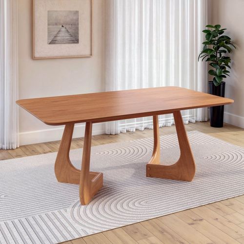 Mesa de Jantar Retangular 6 Lugares 180x100cm Paineira CabeCasa MadeiraOriginals Champanhe