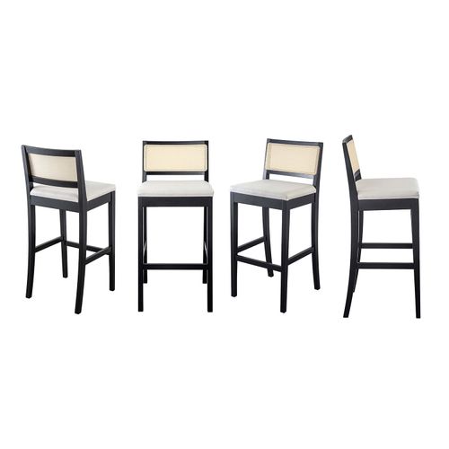 Kit 4 Banquetas com Encosto e Apoio para Pés Tiê CabeCasa MadeiraOriginals Preto/Off White