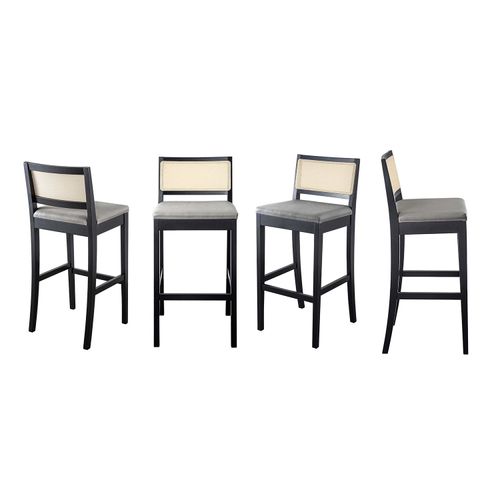 Kit 4 Banquetas com Encosto e Apoio para Pés Tiê CabeCasa MadeiraOriginals Preto/Cinza