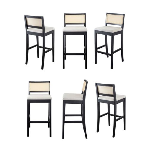 Kit 6 Banquetas com Encosto e Apoio para Pés Tiê CabeCasa MadeiraOriginals Preto/Off White