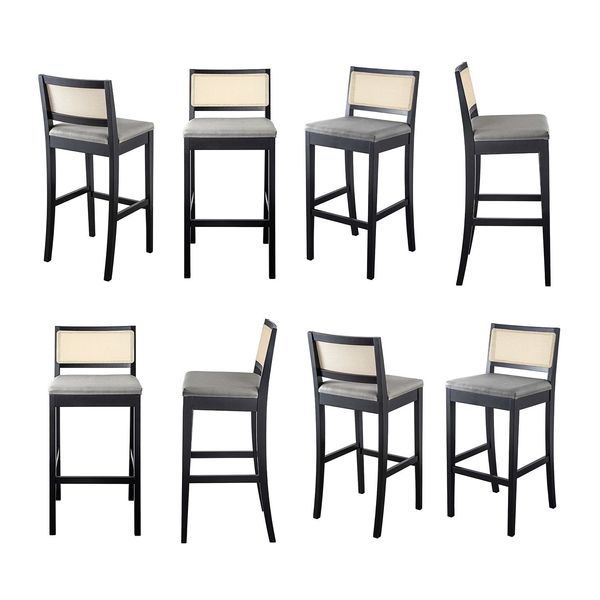 Kit 8 Banquetas com Encosto e Apoio para Pés Tiê CabeCasa MadeiraOriginals Preto/Cinza