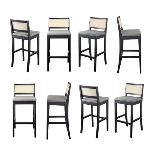 Kit 8 Banquetas com Encosto e Apoio para Pés Tiê CabeCasa MadeiraOriginals Preto/Cinza