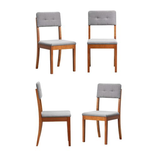 Kit 4 Cadeiras Estofadas Tiê CabeCasa MadeiraOriginals Amêndoa/Cinza