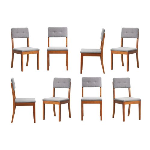 Kit 8 Cadeiras Estofadas Tiê CabeCasa MadeiraOriginals Amêndoa/Cinza