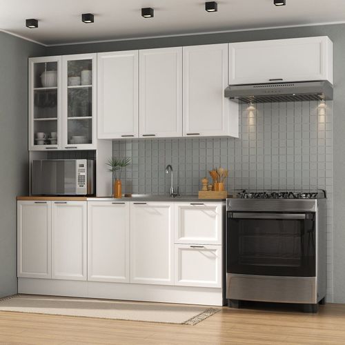Cozinha Compacta 4 Peças 1 Paneleiro Duplo 2 Aéreos 1 Balcão Soho CabeCasa MadeiraOriginals Branco