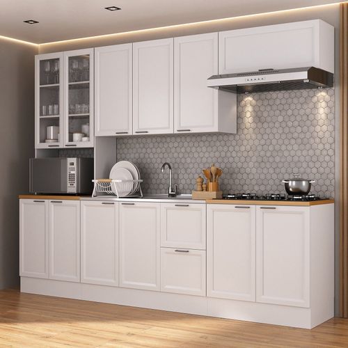 Cozinha Compacta 5 Peças 1 Paneleiro Duplo 2 Aéreos 2 Balcões Soho CabeCasa MadeiraOriginals Branco