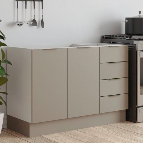Balcão Pia 120cm sem Tampo com Rodapé Puxador 150mm Ipanema CabeCasa MadeiraOriginals Fendi Trama/Branco