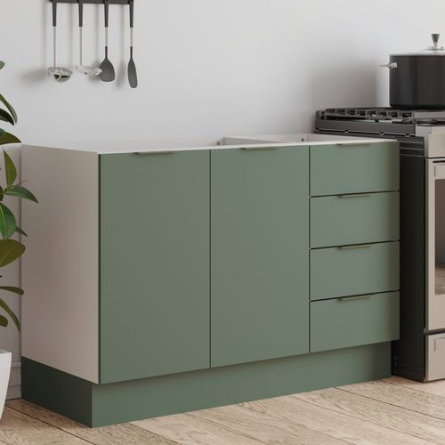 Balcão Pia 120cm sem Tampo com Rodapé Puxador 150mm Ipanema CabeCasa MadeiraOriginals Verde Folha/Branco