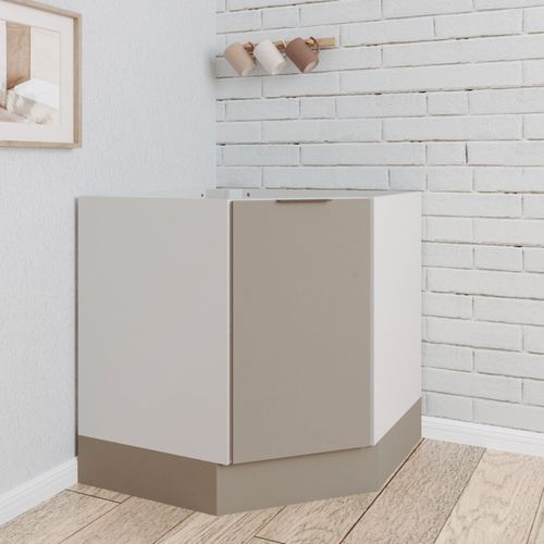 Balcão Canto Oblíquo sem Tampo com Rodapé Puxador 150mm Ipanema CabeCasa MadeiraOriginals Fendi Trama/Branco