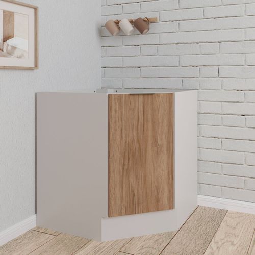 Balcão Canto Oblíquo sem Tampo com Rodapé Puxador 150mm Ipanema CabeCasa MadeiraOriginals Acácia/Branco