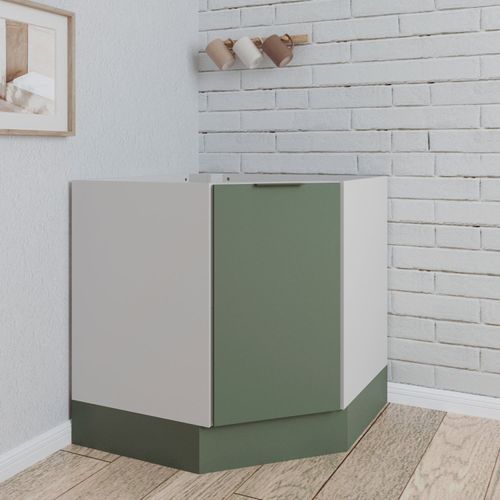 Balcão Canto Oblíquo sem Tampo com Rodapé Puxador 150mm Ipanema CabeCasa MadeiraOriginals Verde Folha/Branco
