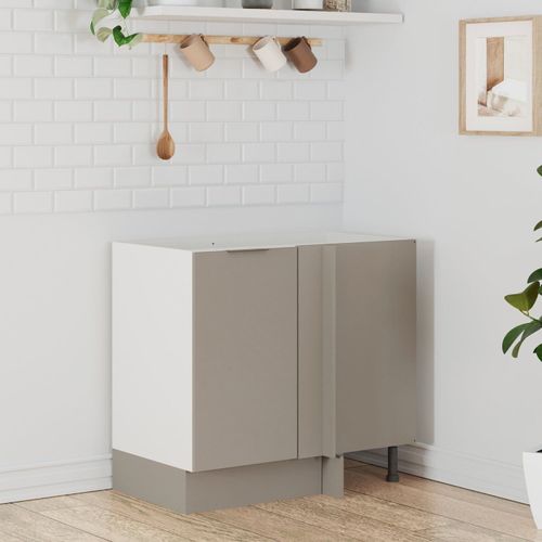 Balcão de Canto Reto sem Tampo com Rodapé Puxador 150mm Ipanema CabeCasa MadeiraOriginals Fendi Trama/Branco
