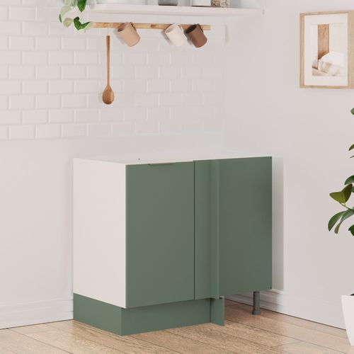 Balcão de Canto Reto sem Tampo com Rodapé Puxador 150mm Ipanema CabeCasa MadeiraOriginals Verde Folha/Branco
