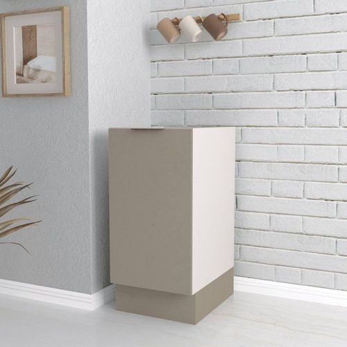 Balcão 1 Porta 40cm sem Tampo com Rodapé Puxador 150mm Ipanema CabeCasa MadeiraOriginals Fendi Trama/Branco