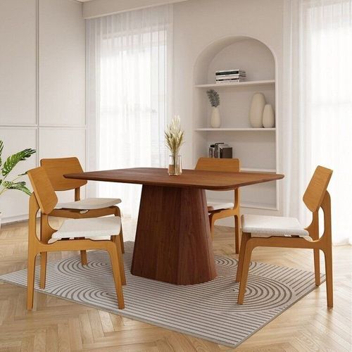 Conjunto Baobá 140cm com 04 Cadeiras Jandaia CabeCasa MadeiraOriginals Cinamomo/Amêndoa/Bege