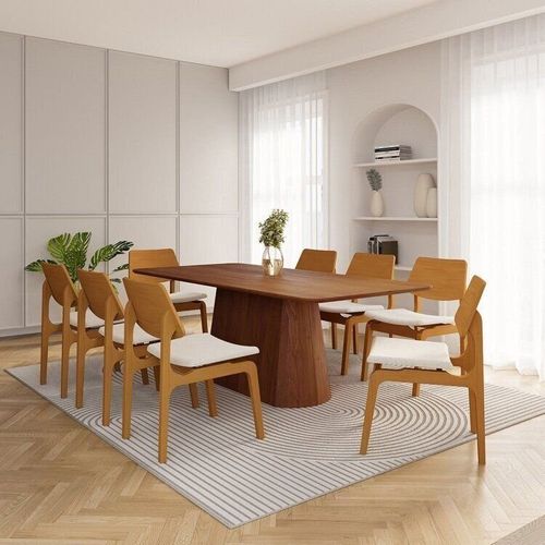 Conjunto Baobá 210cm com 08 Cadeiras Jandaia CabeCasa MadeiraOriginals Cinamomo/Amêndoa/Bege