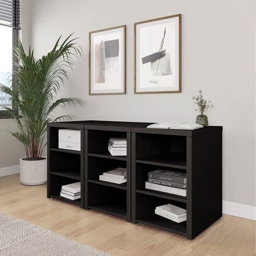Conjunto Home Office 3 Módulos com Prateleiras Ficus CabeCasa MadeiraOriginals Preto