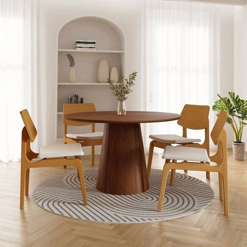 Conjunto Baobá 120cm com 4 Cadeiras Jandaia CabeCasa MadeiraOriginals Cinamomo/Amêndoa/Bege