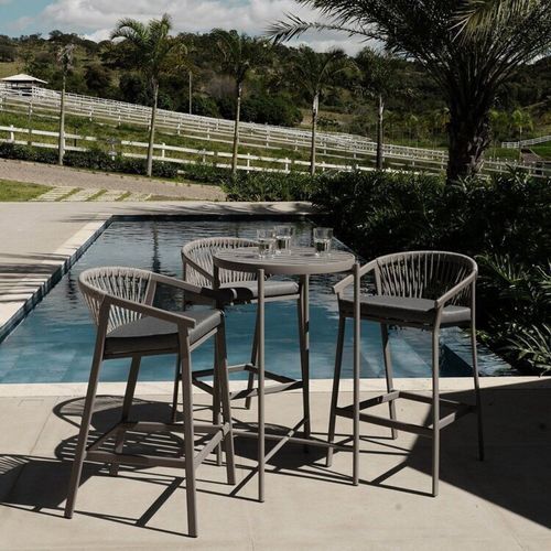 Conjunto Jardim e Varanda 1 Mesa Bistrô 3 Banquetas Refúgio CabeCasa MadeiraOriginals Champagne/Cinza Mesclado