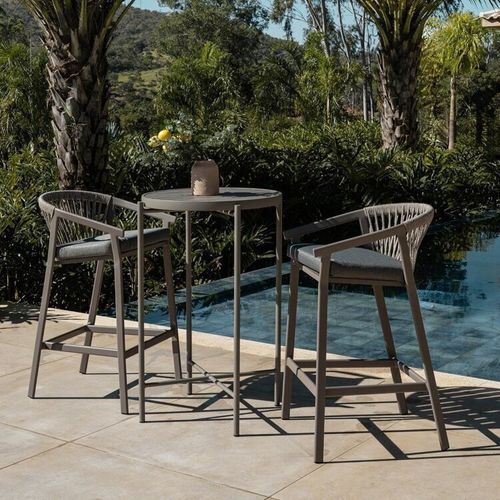 Conjunto Jardim e Varanda 1 Mesa Bistrô 2 Banquetas Refúgio CabeCasa MadeiraOriginals Champagne/Cinza Mesclado