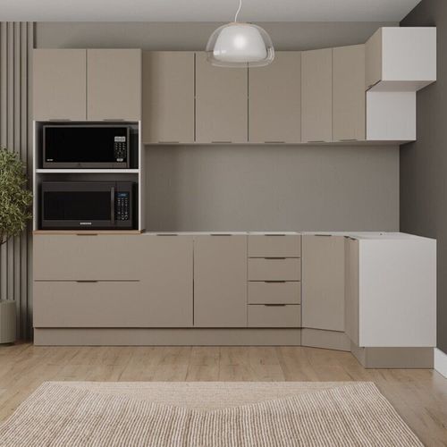 Cozinha Modulada 7 Peças sem Tampo com Rodapé Ipanema CabeCasa MadeiraOriginals Fendi Trama
