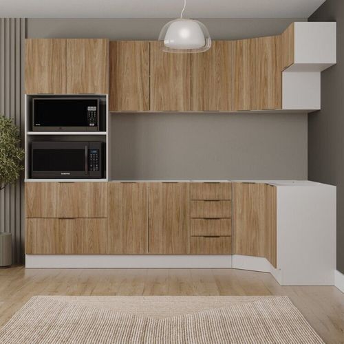 Cozinha Modulada 7 Peças sem Tampo com Rodapé Ipanema CabeCasa MadeiraOriginals Acácia