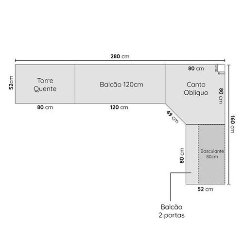 Cozinha Modulada 7 Peças sem Tampo com Rodapé Ipanema CabeCasa MadeiraOriginals Verde Folha