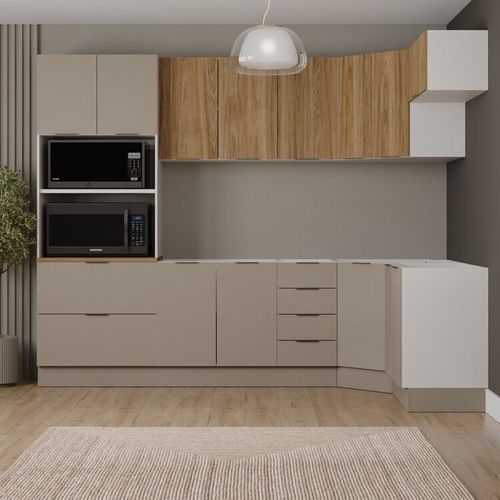 Cozinha Modulada 7 Peças sem Tampo com Rodapé Ipanema CabeCasa MadeiraOriginals Fendi Trama/Acácia